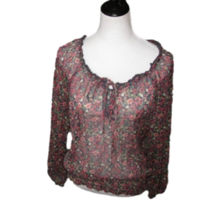 DECREE Red/Black Floral Semi-Sheer Long Sleeve Blouse Size Medium